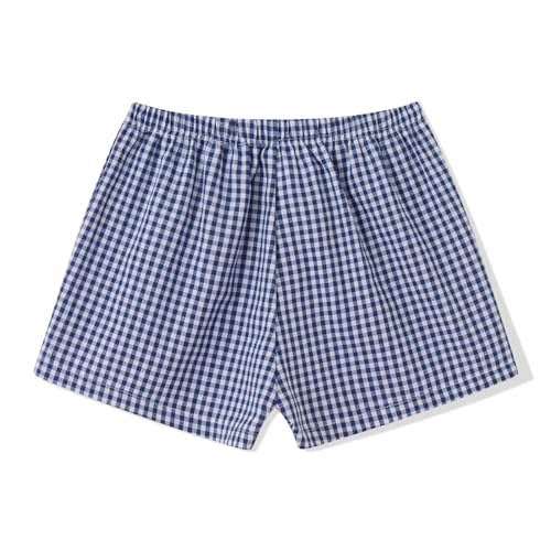 Image of Women Y2k Pajamas Shorts Micro Button Boxers Elastic Waist Cute Pj Bottoms Summer Plaid Lounge Short