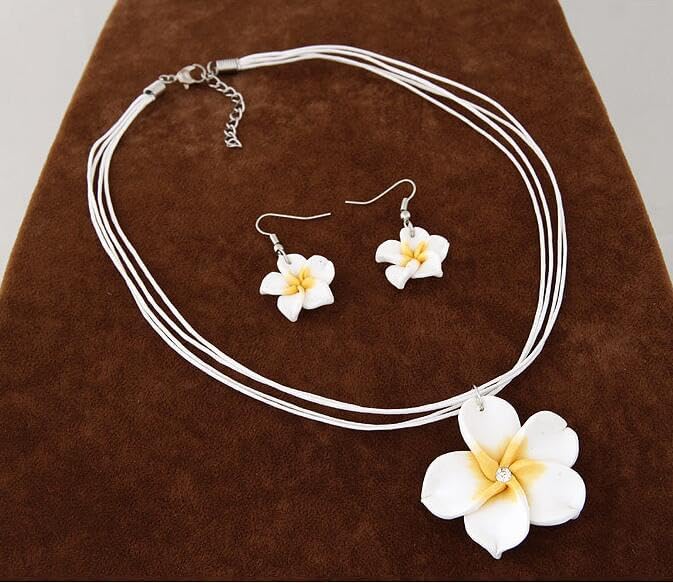 Hawaiian Plumeria Rubra Earrings Necklace Set Bohemia Tropical Flower Dangle Earrings Luau Beach Party Accessories for Women Jewelry 6 sets image 5 of 7 B0CTZMR54P