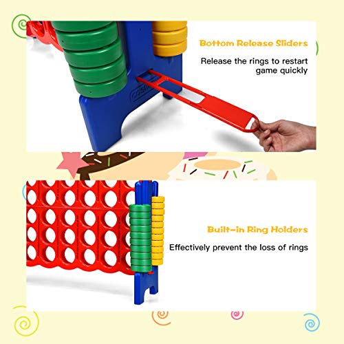 COSTWAY Jumbo 4-to-Score Giant Game Set, 4 in A Row for Kids and Adults, 3.5FT Tall Indoor & Outdoor Game Set with 42 Jumbo Rings & Quick-Release Slider, Perfect for Holiday Party & Family Game - Thumbnail 4