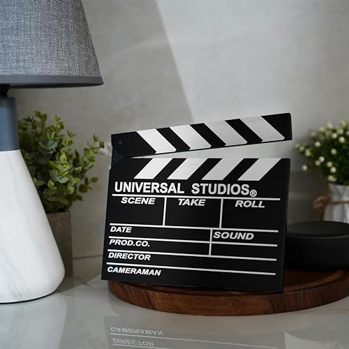 Image of Wooden Director's Clap Board Showpiece with Stand - Large 20x17 cm | Black & White Movie Clap Board | Unique Tabletop Gift for Bollywood & Hollywood Lovers | Ideal Film Prop