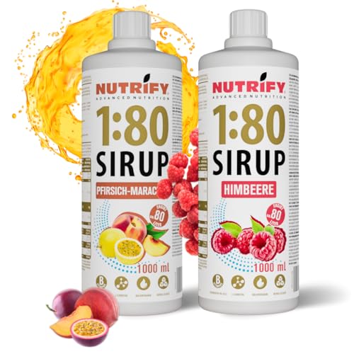 NUTRIFY Vital Fitness Drink Lot de 2 bouteilles de sirop 1:80 2 x 1 l - Pêche, fruit de fruit concentré avec vitamines et L-carnitine sans sucre - 160 l de boisson pour le sport - Faible en calories -