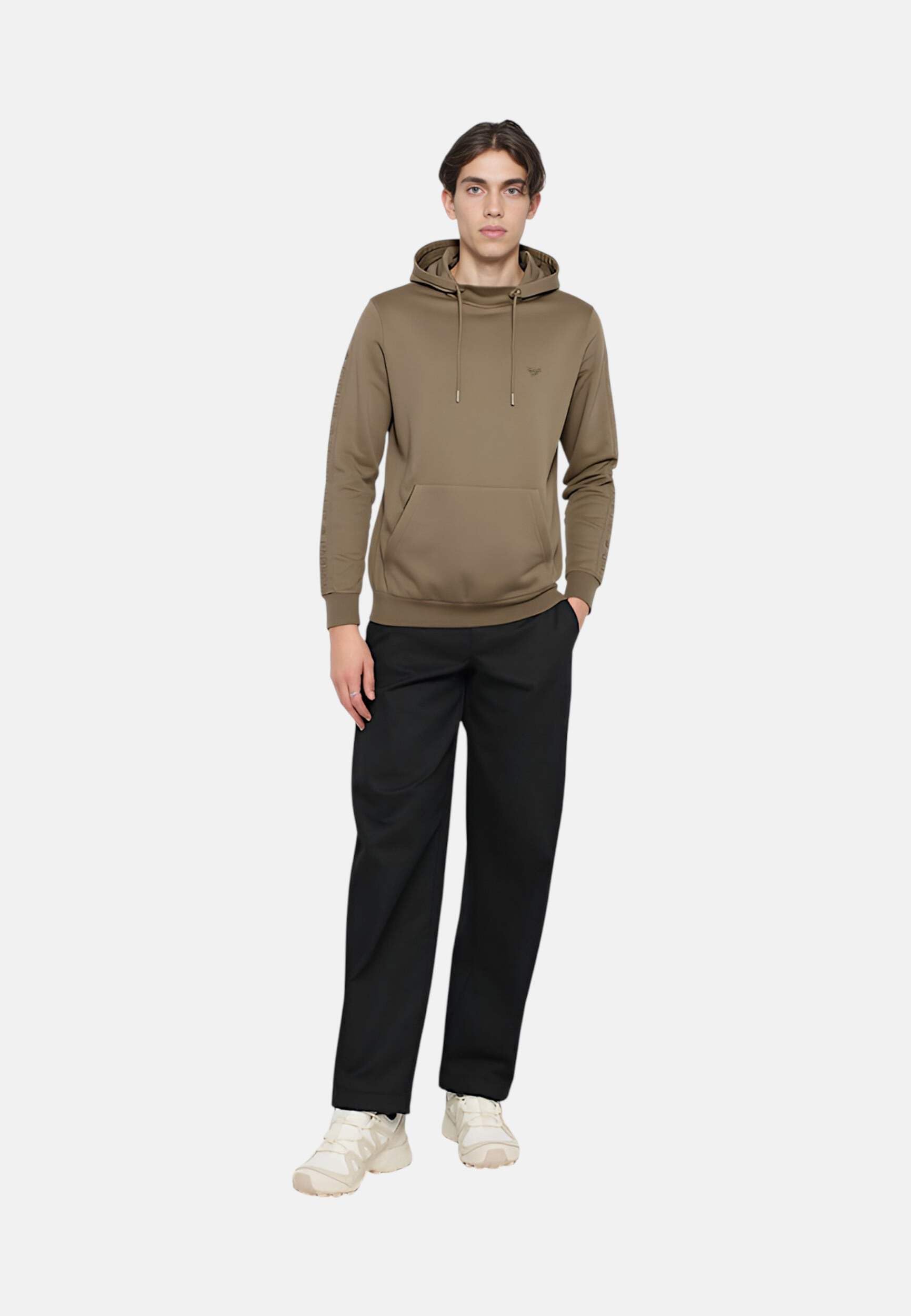 EMPORIO ARMANI Męska bluza z kapturem frotte, brązowa, M, Brązowy, M