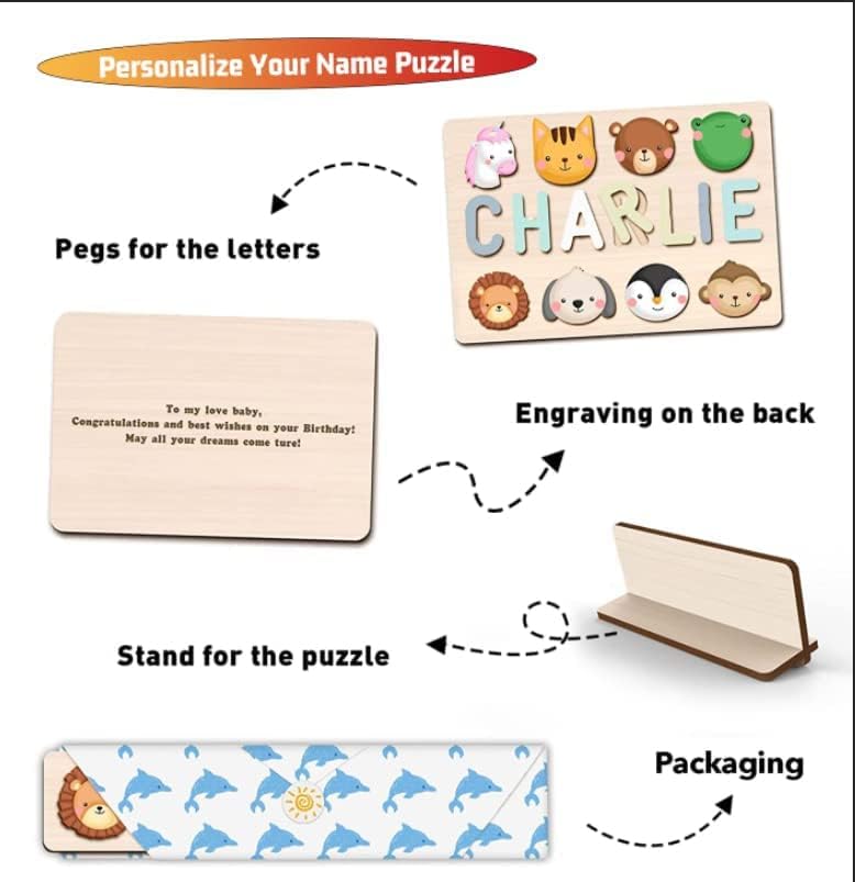 Miniatura 6 de KAAYEE Rompecabezas de nombre personalizado para niños, regalos de primer cumpleaños para niñas y niños, rompecabezas personalizados para niños