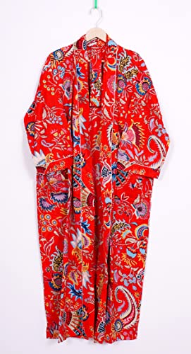 Image of Pure 100% Cotton Robe For Womens Bathrobe Dressing Gown Long sleepwear Free Size Kimono