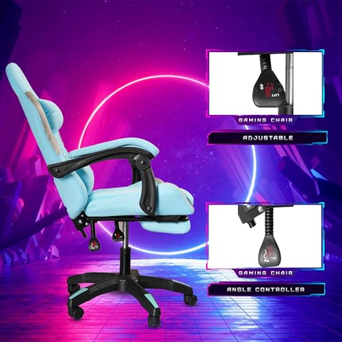 Image of Casa Copenhagen Designed in Denmark,High-Back Fabric Gaming Ergonomic Chair with Advanced Mechanism & Electric Back Massager, Luxurious Memory Foam Seating & Multi Function Arm-Rest - Blue & Grey
