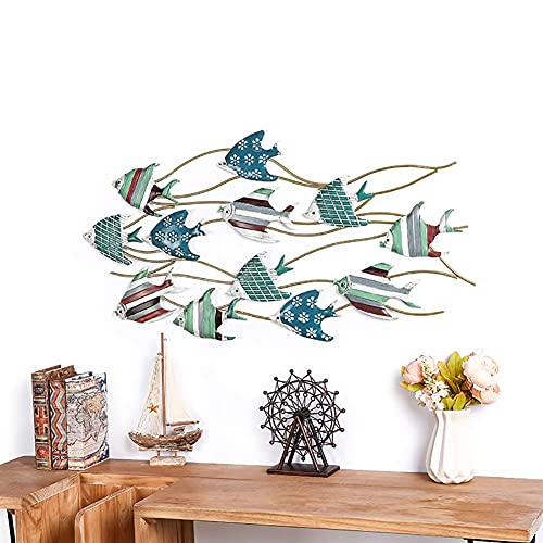 Erddcbb Metal Wall Art Sculpture, 3D Stereo Metal Wall Decoration, Mediterranean Style Marine Theme Swimming Fish Shape, Perfect For Coastal, Nautical, Beach, Or Boat Decoration 112 65 Cm #TOP4