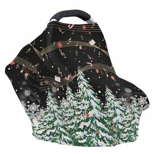 Image of Christmas Car Seat Canopy for Babies Stretchy Nursing Cover Christmas Decoration Muti Use Cover for Shopping Cart,Car Seat,High Chair,Stroller, Xmas Tree Print