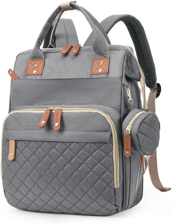 Mochila Maternidade Impermeável Grande Capacidade Bolsa Bebê Unissex com Porta Mamadeira Térmico, Conector USB, Abertura Ampla e Alças Confortáveis para Passeios ou Viagens (Cinza)