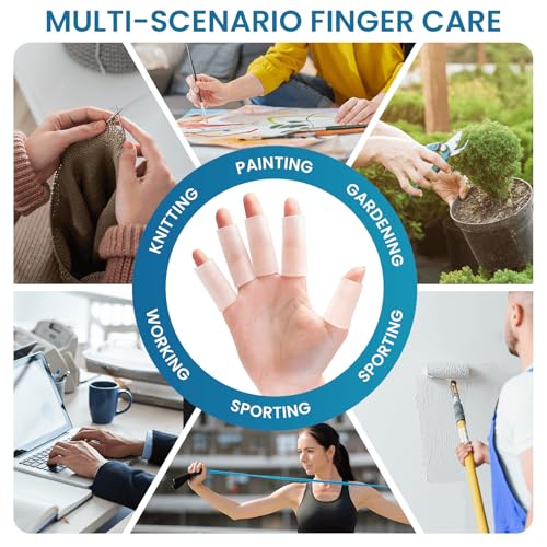 Image of Kimihome 10 PCS Gel Finger Sleeve Protectors - Silicone Finger Sleeves Cushions and Protects - Finger Cots Bandages Provide Relief for Finger Cracking, Corns, Blisters and Calluses Protect (Clear)