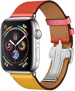 Amazon 38 40 41mm イエロー レッド Apple Watch アップルウォッチ Butterfly Button Real Leather Strap ビューティフル ボタン リアル レザー ストラップ ストラップ 本革 美しい 大人 メンズ レディース 男子 女子 男性 女性 おしゃれ かわいい ベルト交換ベルト