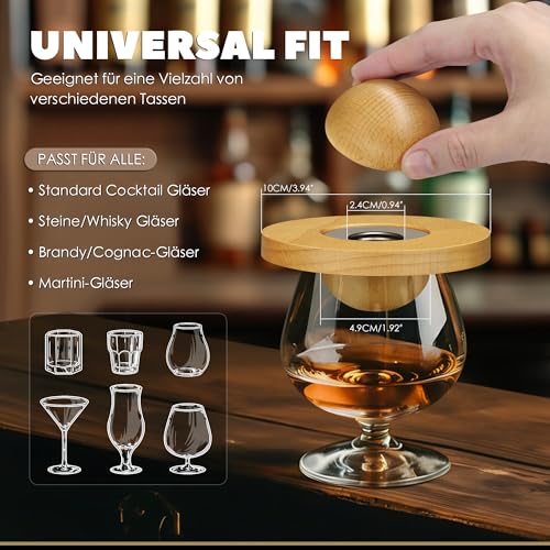 Whisky Raucher Kit, Cocktails Raucher Infuser Kit mit 2 Stück Edelstahl Mesh Filterschalen, 4 Geschmack Holz Chips, Altmodische Bourbon Getränk Raucher Set, Weihnachtstag Geschenkidee für Papa Mama