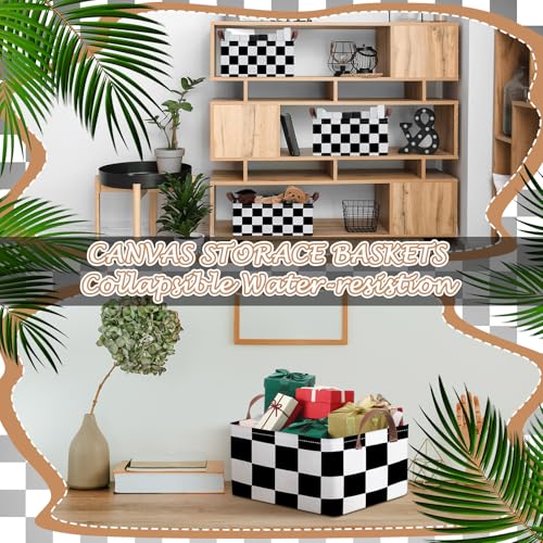 Image of Boao 3 Pcs Black and White Checkered Storage Basket with Handle