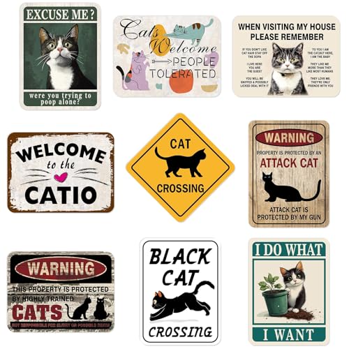 WERNNSAI Cat Wall Decor - 9 PCS Funny Kitten Warning Poster Unframed Prints Cat Welcome Door Signs for Home Wall Decorations