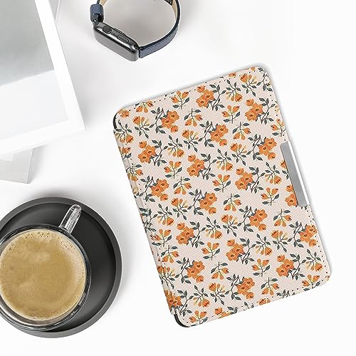 kwmobile Custodia eReader Compatibile con Amazon Kindle Paperwhite Cover - eBook Reader Flip Case - giallo/verde/beige - Fiori Gialli
