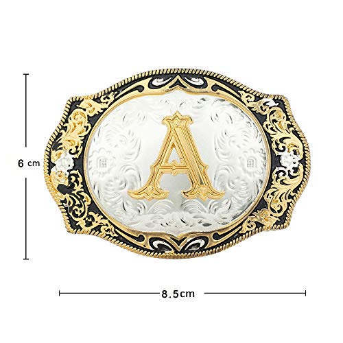 Xinqida Vintage Fashion Western Belt Buckle A To Z Initial Letter Cowboy Belt Buckles For Men, H Gold Black, Large #TOP2