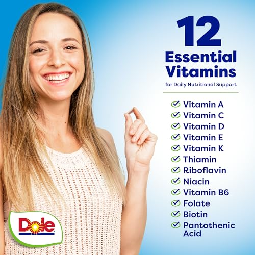 Dole Daily Fruits and Veggies Supplement - Whole Food Plant-Based Nutrition with 25 Fruits + 25 Vegetables, 12 Essential Vitamins & Minerals, Antioxidant Superfoods, 180 Capsules (2 Pack)