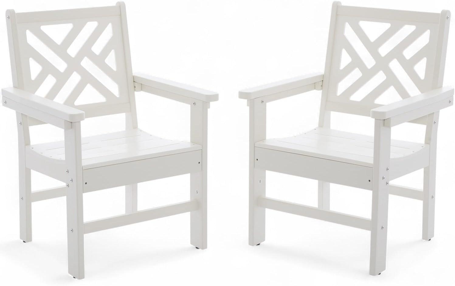 2 Pcs HDPE Outdoor Dining Chairs Set - All Weather Patio Chairs with Armrests Backrests for Bistro, Restaurant, Garden, Backyard,White