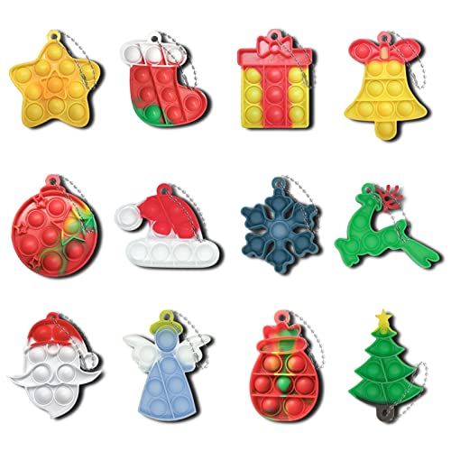 12Pcs Christmas Mini Pop Keychain Fidget Toys, Easter Day Gifts for Kids Mini Pop Bubble Christmas Fidget Toy,Party Favors Silicone Fidget Keychain Relieve Anxiety Stress Fidget Toy