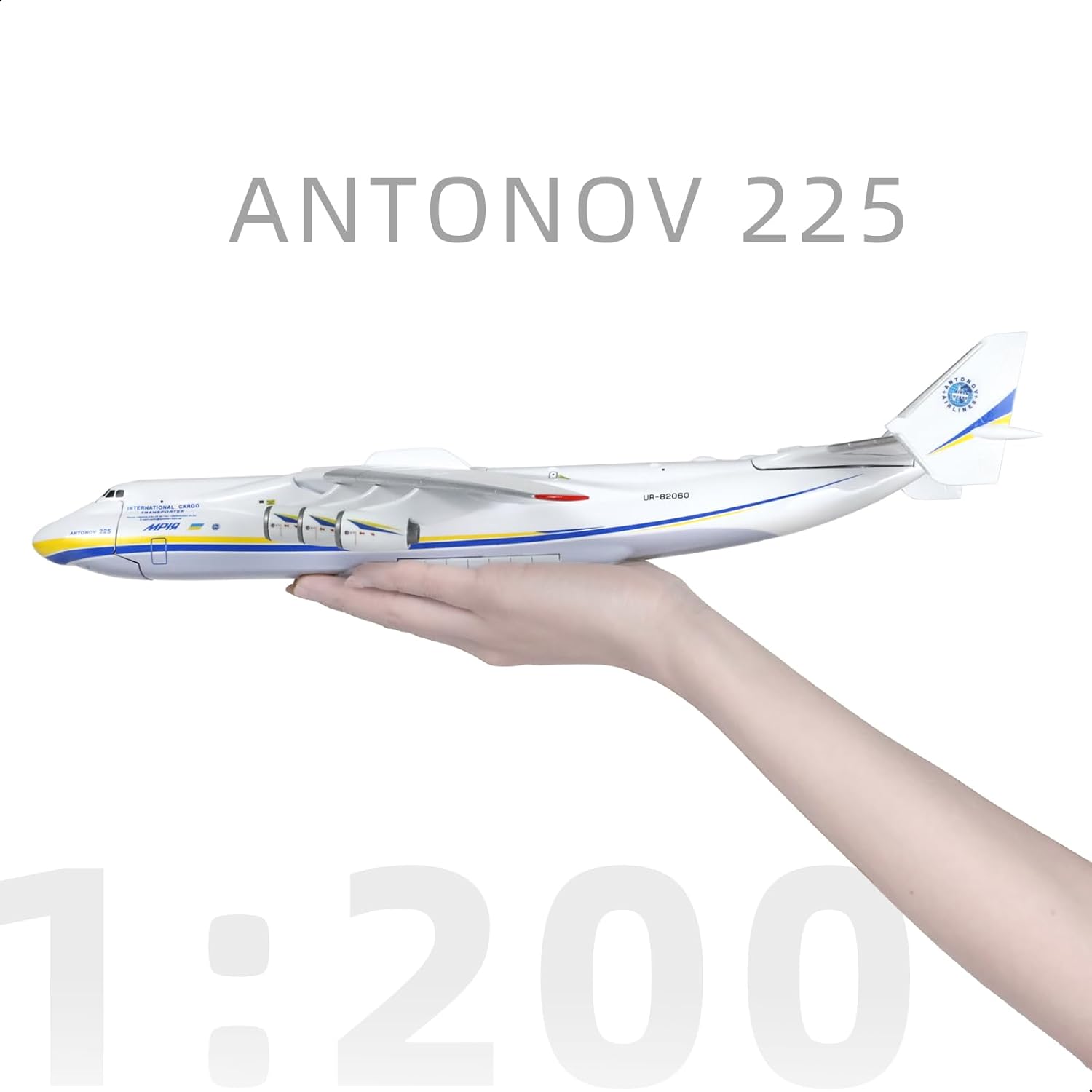 1/200 Mriya Antonov 225 Openable Cabin Airplane Model with Stand, 17 inch L AN-225 Cargo Plane Model Kit for Adult Military Aircraft Enthusiasts Collectibles or Gift