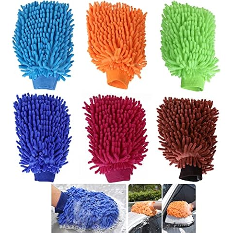 TsunNee 6PCS Chenille Car Wash Mitt, Double Sided Microfiber Car Washing Gloves, Ultra Soft Noodle Car Mittens Cleaning Mitt for Car Washing Household Cleaning Cover