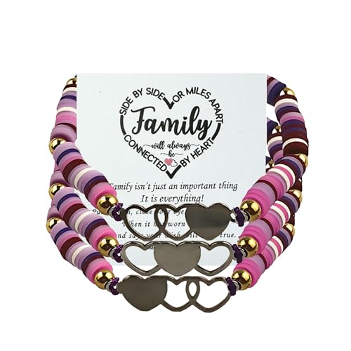 KIDZVEFUN 3Pcs Christmas and Birthday Friendship Bracelets for Family - Unique Matching Bracelets for Sisters, Daughters, Moms, Dads, and Sons - A Gift of Love (Family Hearted Purple 3pcs) -  KVF-FAMILY-SIS-003HEART-CONECT