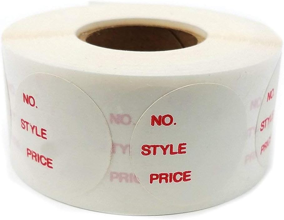 Product Number, Style, Price Info Sticker, 1" Round Self Adhesive Retail Labels, 1000 Pack