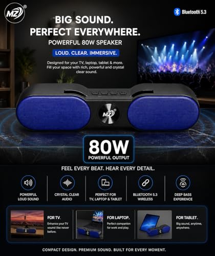 Image of Prime Beat 80W Bluetooth Speaker with Mobile Stand, TWS Pairing, Bluetooth 5.3, 1500mAh Battery, Loud Bass & Clear Sound, USB /TF /FM Support - Wireless Speaker for TV, Laptop, Tablet & Mobile (Blue)