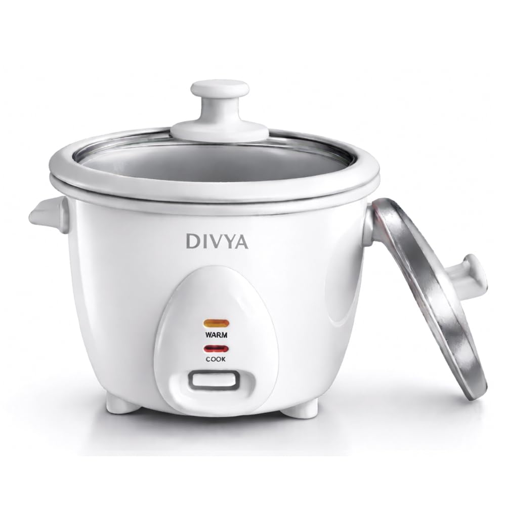 DIVYA 0.6 L Drum Electric Rice Cooker for Home | 300 W | Double Pot Anodised Aluminium | Glass & Stainless Steel Lid | Cook & Keep Warm Function | Compact Rice Cooker | White-image-44