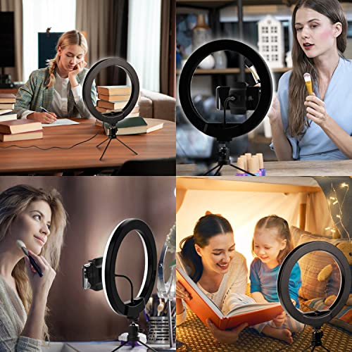 10" Selfie Ring Light With Tripod Stand & Phone Holder: Phopik Dimmable Desk Led Makeup Ring Light For Live Streaming/Zoom Meetings/Youtube Video/Volg, Compatible With Iphone & Android #TOP5