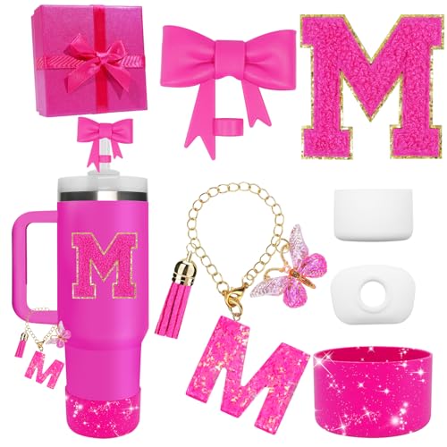 Miglaja Accessories Set for Stanley Cup Accessories - Gift Box Contain Straw Topper, Sillicone Boot, Letter Stickers and Pendants,Spill Stopper Set