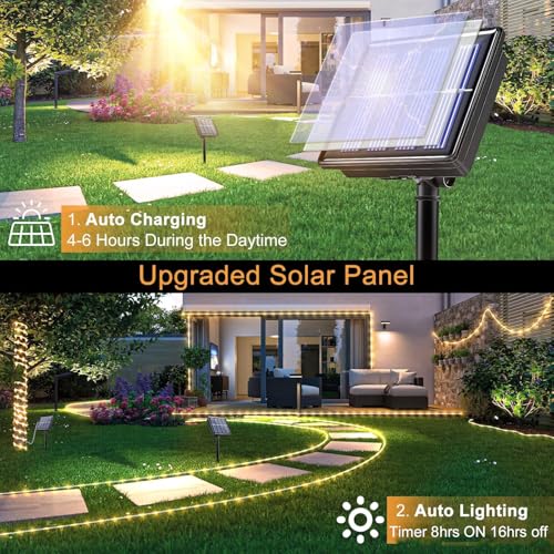 Afaiup Solar Lichterschlauch Aussen, 10M 100 LED Lichtschlauch Outdoor wetterfest (IP65), 8 Modes Lichterkette Außen solar Ideal für Garten, Terrasse, Zaun, Hof, Weihnachten und Party-Deko