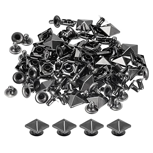 Uxcell 100 Sets Spike Rivet, 10Mm Pyramid Rapid Rivet Studs Square Punk Spikes Leathercraft Decoration For Clothing Belts Bags Shoes, Gun-Black #TOP30
