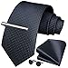 HISDERN Solid Black Tie Ploka Dots Ties for Men Pocket Square Cufflinks Tie Clip Set Silk Woven Men's Charcoal Neckties Formal Business Wedding