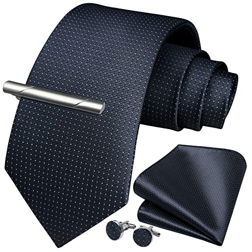 Image of HISDERN Plaid Ties for Men Classic Checkered Tie and Pocket Square Cufflinks Tie Clip Set Woven Men's Necktie Business