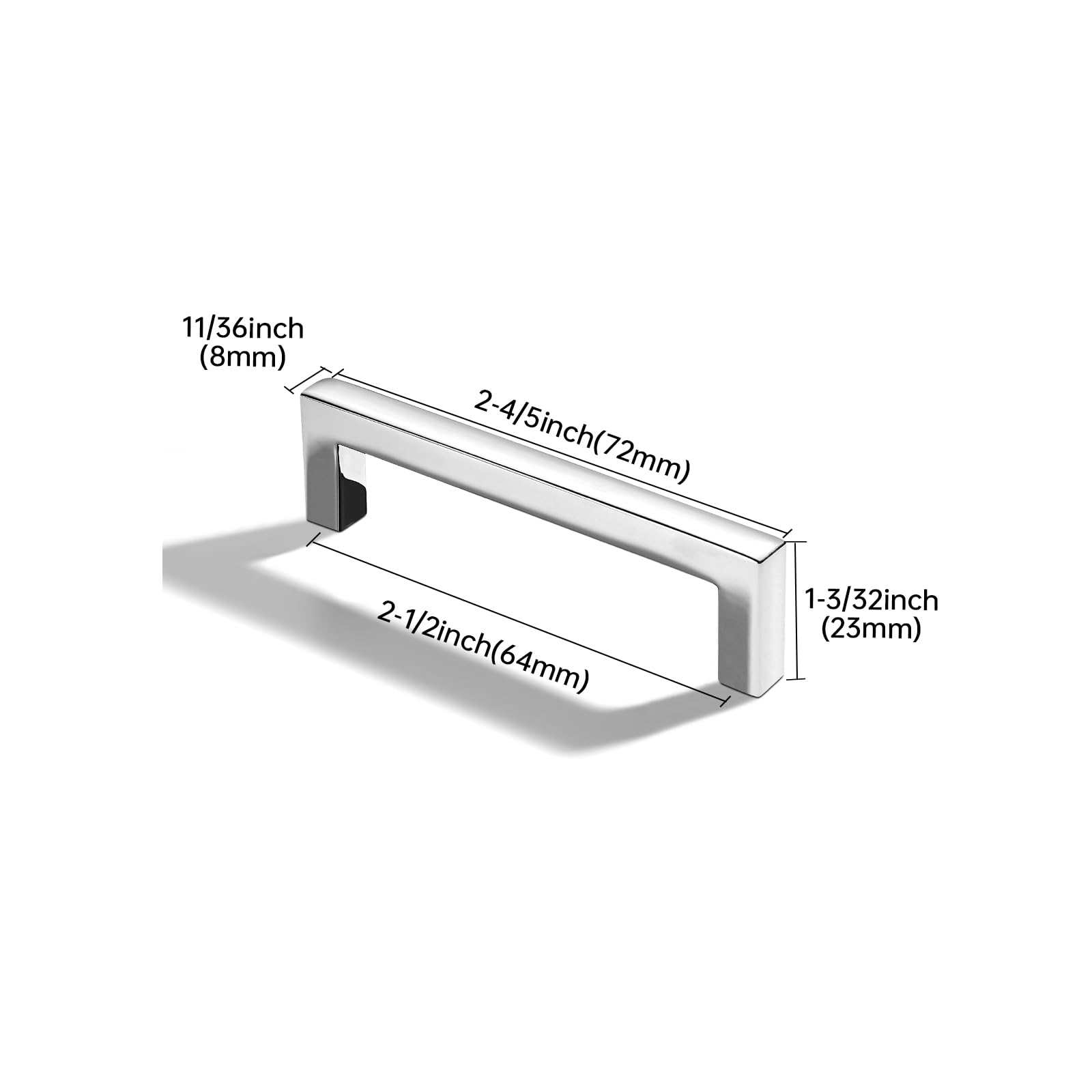 Square Polished Chrome Cabinet Pull - 207, 2-1/2 in (64 mm) — KHTUMEWARE