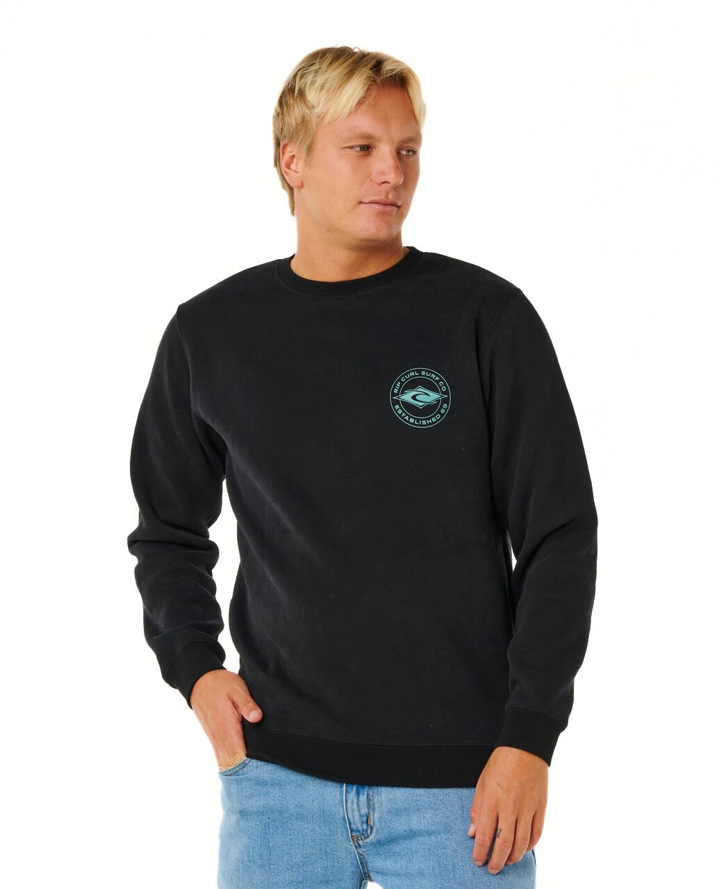 Rip Curl Men's Black 261 Stapler Pullover Crew Sweatshirt, L