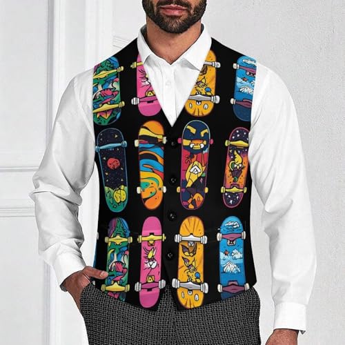 Skateboard Men's Suit Vest Slim Fit Business Dress Party Pattern Waistcoat Vest Top2