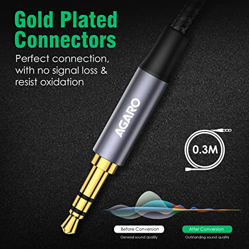 Image of AGARO Headphone Splitter TRRS Audio Splitter Headset AUX connector Adapter Y Splitter Cable Stereo Male to 2 Female Separate Compatible With PS4 X Box One Laptop Phone PC Gaming Headset Silver, 30 Cm