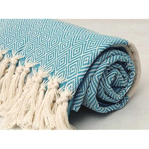 Turkish Towel Diamond Design Peshtemal - Turkish Cotton Bath and Beach Towel - Turquoise Cover