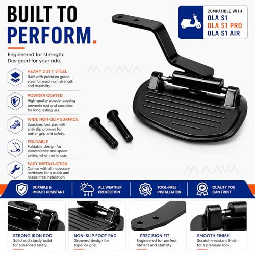 Image of Ladies Pillion Footrest for OLA S1 / S1 Pro / S1 Air | Foldable Rear Left Footrest for Women & Side Seat Passenger | Anti-Slip Heavy Duty Foot Support | Easy Installation | Black