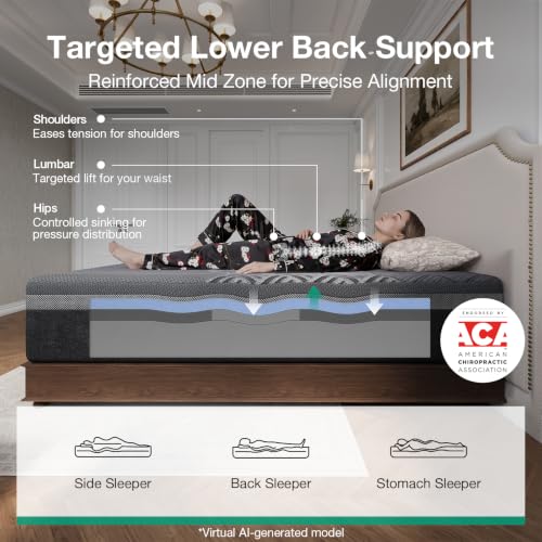 Image of Novilla AiryFlow Graphene 16 Inch King Size Mattress, Cooling Memory Foam | Medium Firm Mattress, Thermal Balance Cover, 3-Zone Lumbar Support, Pressure Relief & Motion Isolation, CertiPUR-US Certified