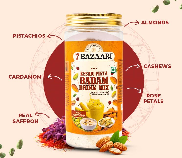 Image of 7BAZAARI Holi Gift Hamper with Kesar Pista Badam Drink Mix 225g | Premium Holi Gift Box for Gifting, Return Gifts, Employees, Kids & Family | Unique Holi Gifts