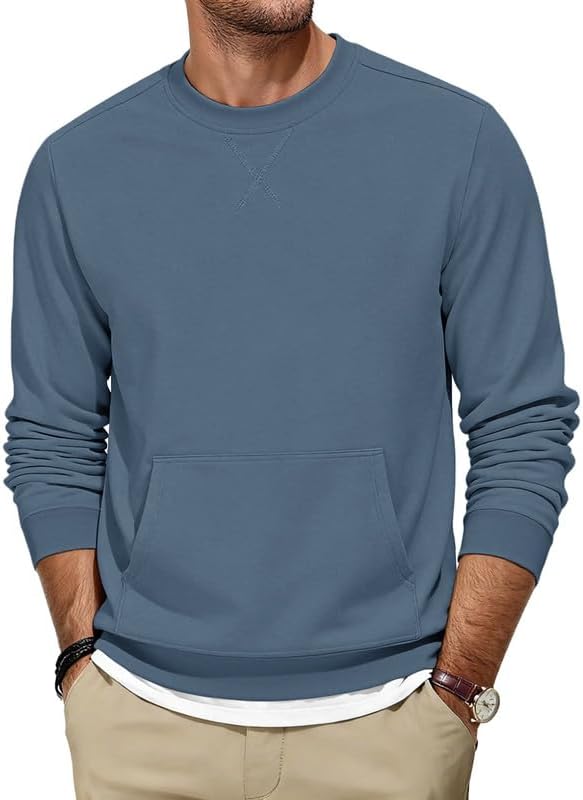 Men’s Crewneck Sweatshirts Cotton Casual Hoodless Pullover Long Sleeve with Kangaroo Pockets X Decoration