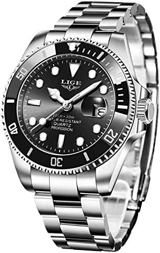 Relógio masculino de aço inoxidável da LIGE, relógio militar à pr...