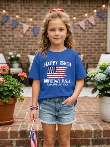 Image of AMWIPE Boys Girls USA Shirt Kids 250 Anniversary USA Shirts American Flag Tshirt 4th of July Outfits Cute Patriotic Top 6-14y