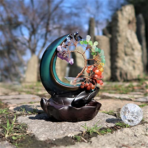 Backflow Incense Holder With Crystal Tree, Ceramic Moon Incense Burner With Money Tree For Cone And Stick Incense #TOP4