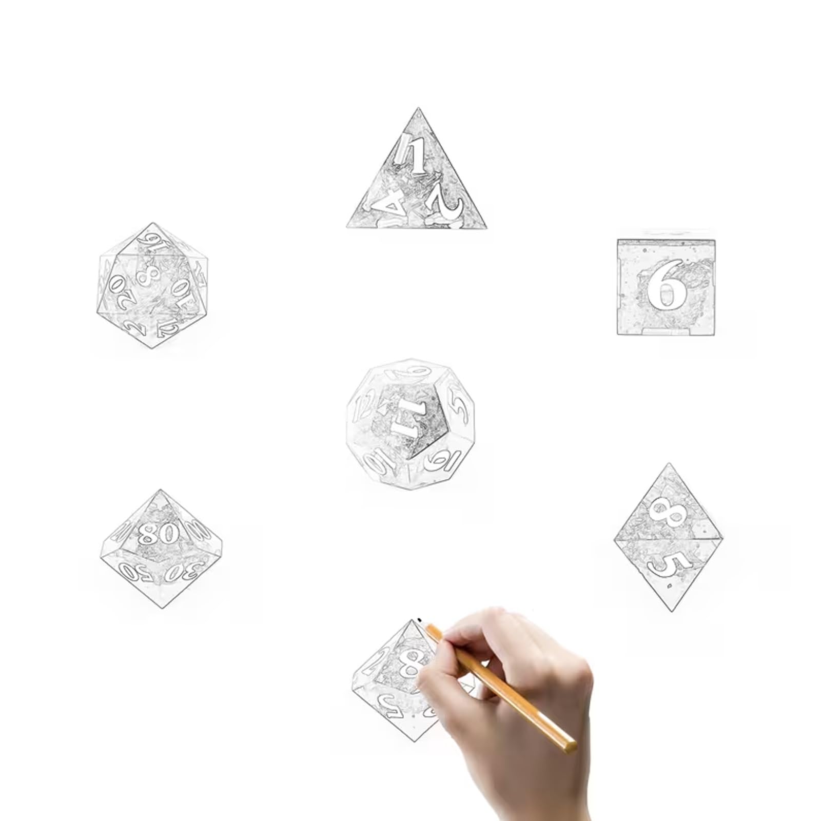 Juego de 7 dados de resina con números dorados, dados poliédricos, compatibles con juegos de rol RPG de mesa (estilo 4)