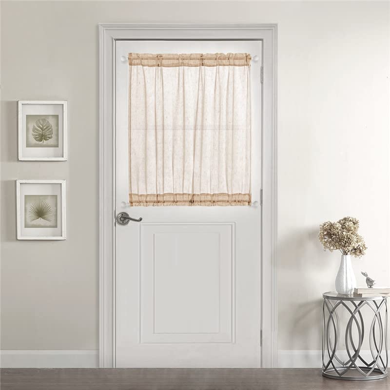 Devola Vitrage linnenlook gordijn lange modern effen kleur bistrogordijn halftransparant deur gordijnen raamsjaal keuken gordijnen korte gordijnen BxH 132x101cm zand 1 stuk