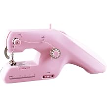 Double Thread Hand Sewing Machine Portable Handy Beginner Electric Sewing Machine Fabric Curtain DIY Home Travel Repair Overlock Mini Sewing Machine Pink+Thread Package 1