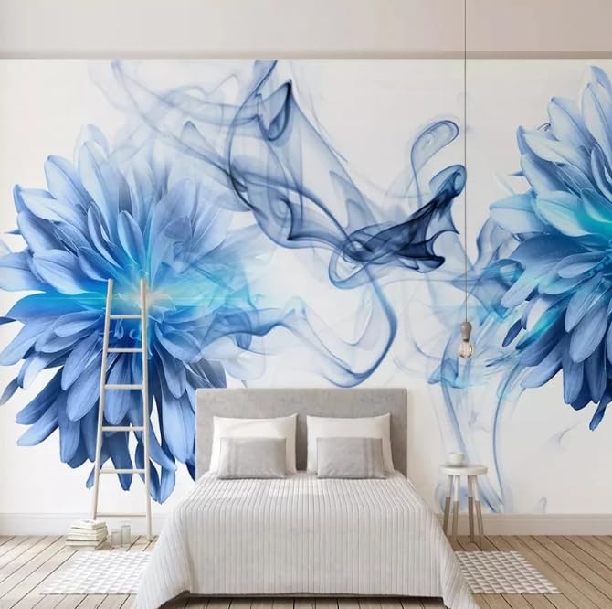 Papier peint 3D bleu smog pour valoriser un mur de salon vide - 4